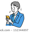 Illustration of a man in a suit crying while operating a smartphone 132344897