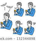 Illustration set of a man in a suit operating a smartphone with a troubled expression 132344898