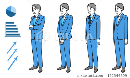 Illustration set of a young man in a suit standing 132344899