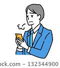 Illustration of a young businessman sighing while operating a smartphone 132344900