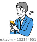 Illustration of a young man in a suit having trouble operating a smartphone 132344901
