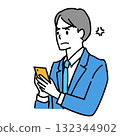 Illustration of a young man in a suit who is angry while operating a smartphone 132344902