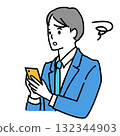 Illustration of a young man in a suit having trouble operating a smartphone 132344903