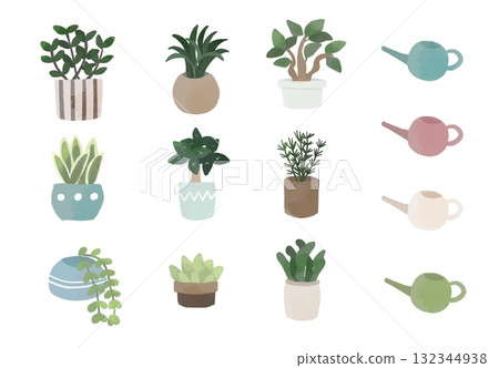 室內植物和噴壺插圖集 132344938