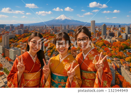 Autumn leaves overlooking the cityscape towards Mount Fuji from New Man Takanawa Autumn leaves overlooking the cityscape towards Mount Fuji from New Man Takanawa 132344949