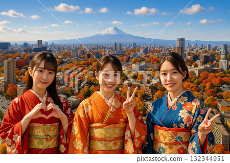 從新人高輪眺望富士山的秋葉 從新人高輪眺望富士山的秋葉 132344951