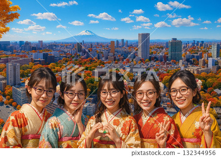 從新人高輪眺望富士山的秋葉 132344956