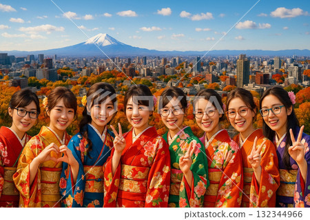 Autumn leaves overlooking the cityscape towards Mount Fuji from New Man Takanawa Autumn leaves overlooking the cityscape towards Mount Fuji from New Man Takanawa 132344966