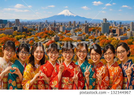 Autumn leaves overlooking the cityscape towards Mount Fuji from New Man Takanawa Autumn leaves overlooking the cityscape towards Mount Fuji from New Man Takanawa 132344967