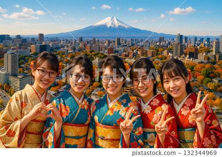 Autumn leaves overlooking the cityscape towards Mount Fuji from New Man Takanawa Autumn leaves overlooking the cityscape towards Mount Fuji from New Man Takanawa 132344969