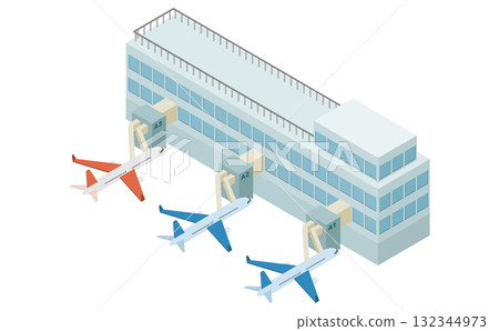 等軸測圖：機場和飛機 132344973