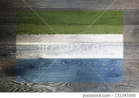 Sierra Leone flag on rustic old wood surface background 132345000