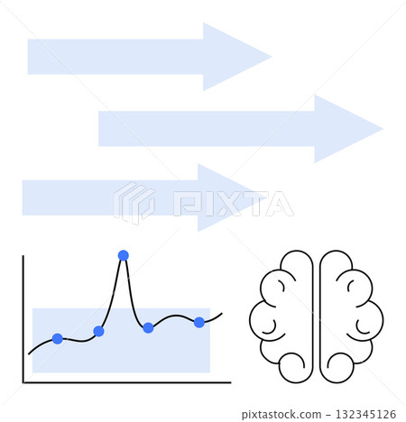 Blue arrows data graph brain icon. Ideal for innovation, data analysis, strategic thinking, technology integration, progress, decision-making, foresight. Line metaphor Blue arrows data graph brain icon. Ideal for innovation, data analysis, strategic thinking, technology integration, progress, decision-making, foresight. Line metaphor 132345126