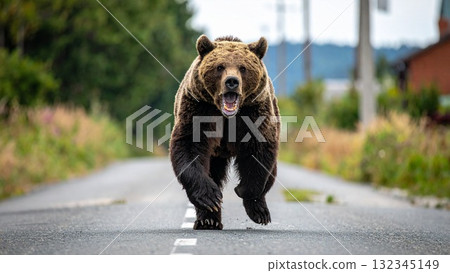AI-generated image of a ferocious bear coming down the mountain AI-generated image of a ferocious bear coming down the mountain 132345149