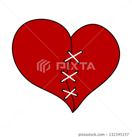 Stitched Broken Heart Vector Illustration. Perfect for Valentines Day designs, emotional concept art, greeting cards or tattoo inspiration. 132345157