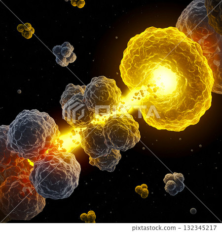 Illustration of a nuclear fusion reaction 132345217