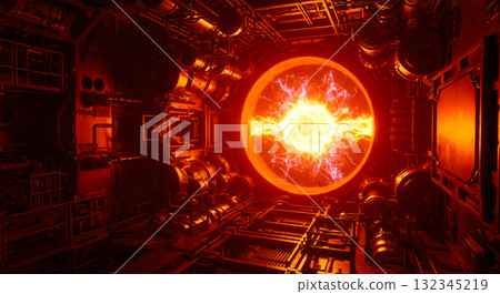 Illustration of a nuclear fusion reaction 132345219