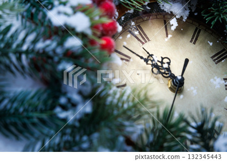 Antique timer ticking, Holiday season clock countdown, Snowdusted vintage holiday clock ticking down 132345443