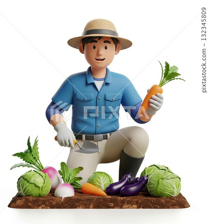 微笑的男人快樂耕作 132345809