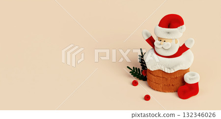 Christmas holiday celebration featuring a joyful Santa Claus with festive decorations. 3D render illustration Christmas holiday celebration featuring a joyful Santa Claus with festive decorations. 3D render illustration 132346026