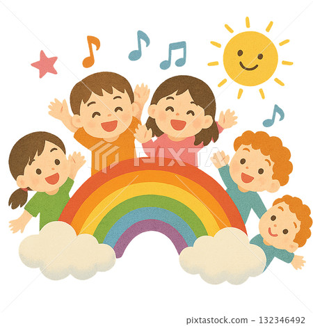Child riding a rainbow 132346492