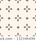 Simple minimalist floral pattern. Minimal seamless texture with small flower shapes. Abstract black and white geometric background. For print, package 132346494