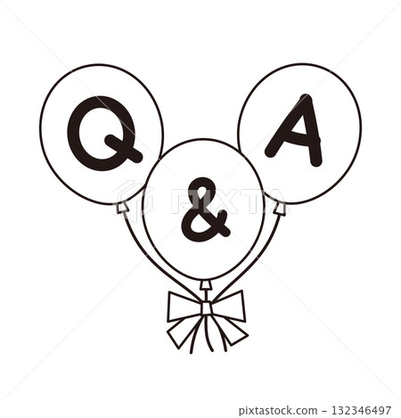 黑白線條畫出氣球插圖，上面寫著“Q&A” 132346497