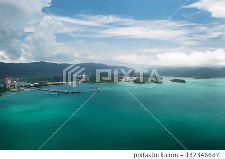 Beautiful tropical green islands on Langkawi Island, surrounded by clear blue waters. Malaysia 132346687