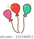 Joyful hand drawn colorful balloon illustration with pink, red, and green colors and yellow sparkles. festive doodle perfect for party, birthday, or celebration 132346851