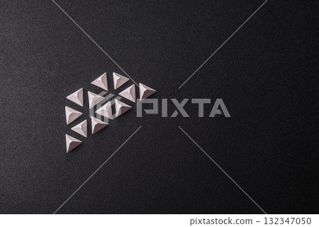 Anti-tank barrier or dragon's teeth made of concrete and iron as a fortification. Dragon's teeth 132347050