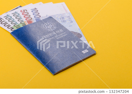 Korean passport for travelling, flying and doing business. South korea document, id 132347204