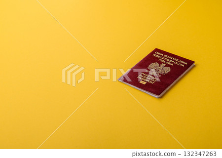 Poland passport for travelling, flying and doing business. Polish document, id 132347263