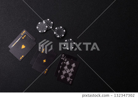 Playing blackjack or baccarat card game in casino with chips, bets and risk. Cards and chips Playing blackjack or baccarat card game in casino with chips, bets and risk. Cards and chips 132347302