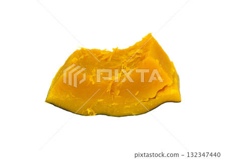 The pumpkin with the skin on, seeds and pulp roughly removed, is boiled in salt water until it is soft enough to just about fall apart, and then partially cracked. The pumpkin with the skin on, seeds and pulp roughly removed, is boiled in salt water until it is soft enough to just about fall apart, and then partially cracked. 132347440