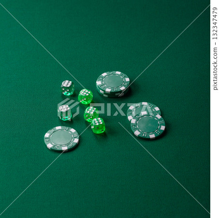 Dice poker game with chips, bets and risk in casino. Dice poker 132347479