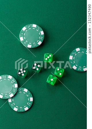 Dice poker game with chips, bets and risk in casino. Dice poker Dice poker game with chips, bets and risk in casino. Dice poker 132347490