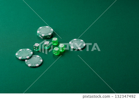 Dice poker game with chips, bets and risk in casino. Dice poker Dice poker game with chips, bets and risk in casino. Dice poker 132347492