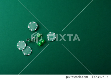 Dice poker game with chips, bets and risk in casino. Dice poker 132347493