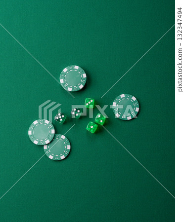 Dice poker game with chips, bets and risk in casino. Dice poker 132347494