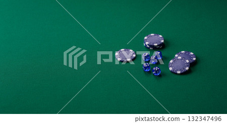 Dice poker game with chips, bets and risk in casino. Dice poker 132347496
