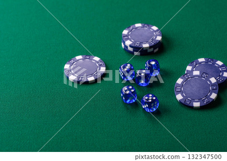 Dice poker game with chips, bets and risk in casino. Dice poker Dice poker game with chips, bets and risk in casino. Dice poker 132347500