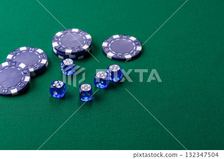Dice poker game with chips, bets and risk in casino. Dice poker Dice poker game with chips, bets and risk in casino. Dice poker 132347504