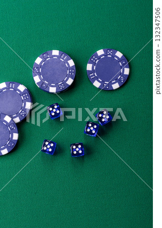 Dice poker game with chips, bets and risk in casino. Dice poker Dice poker game with chips, bets and risk in casino. Dice poker 132347506