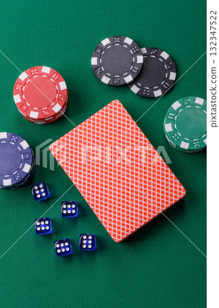 Dice poker game with chips, bets and risk in casino. Dice poker 132347522
