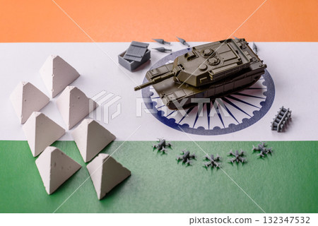 Anti-tank barrier or dragon's teeth made of concrete and iron as a fortification. Dragon's teeth Anti-tank barrier or dragon's teeth made of concrete and iron as a fortification. Dragon's teeth 132347532