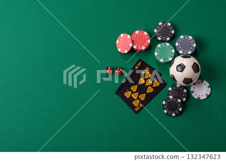 Playing blackjack or baccarat card game in casino with chips, bets and risk. Cards and chips 132347623