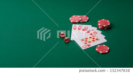 Playing card game poker in casino with chips, bets and risk. Cards and chips Playing card game poker in casino with chips, bets and risk. Cards and chips 132347638