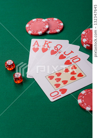 Playing card game poker in casino with chips, bets and risk. Cards and chips Playing card game poker in casino with chips, bets and risk. Cards and chips 132347645