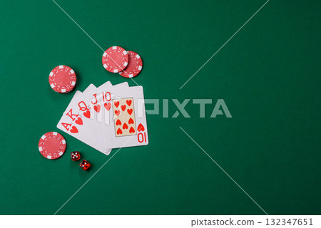 Playing card game poker in casino with chips, bets and risk. Cards and chips Playing card game poker in casino with chips, bets and risk. Cards and chips 132347651