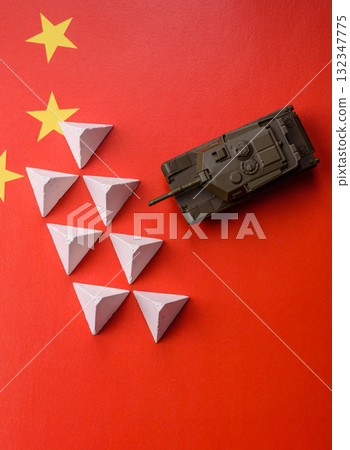 Anti-tank barrier or dragon's teeth made of concrete and iron as a fortification. Dragon's teeth 132347775